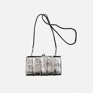 Fiona Night | Silver/Grey Shiny Clutch Wallet Purse with Detachable Handle